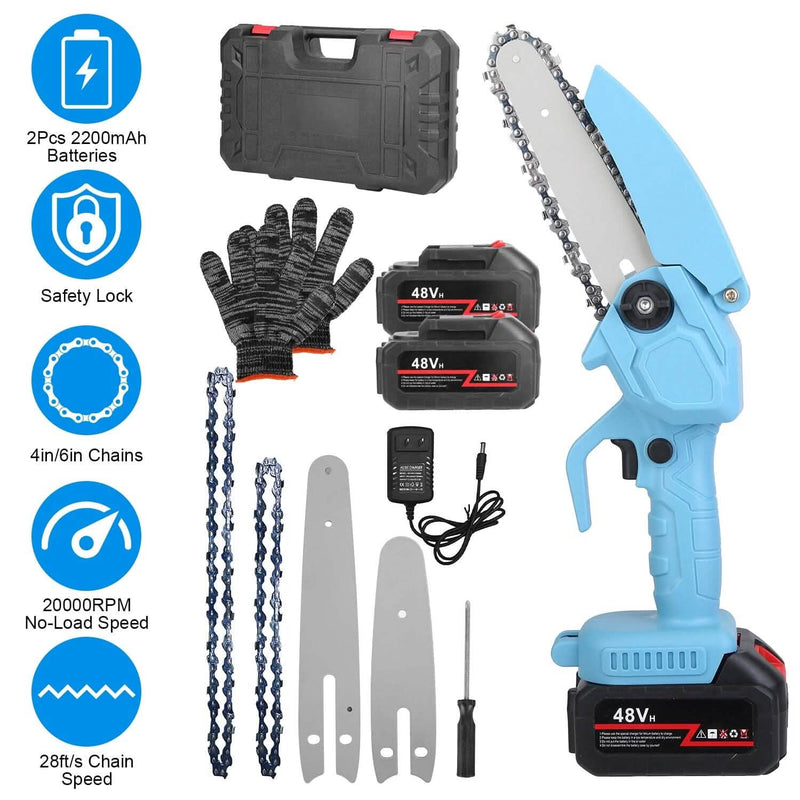 Portable Handheld Cordless Small Chain Saw Battery Powered with 2Pcs 2200mAh Rechargeable Batteries 4in/6in Chains for Pruning Trees Wood Cutting Home Improvement - DailySale
