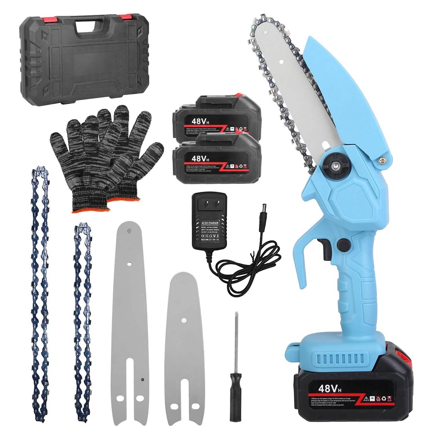 Portable Handheld Cordless Small Chain Saw Battery Powered with 2Pcs 2200mAh Rechargeable Batteries 4in/6in Chains for Pruning Trees Wood Cutting Home Improvement - DailySale