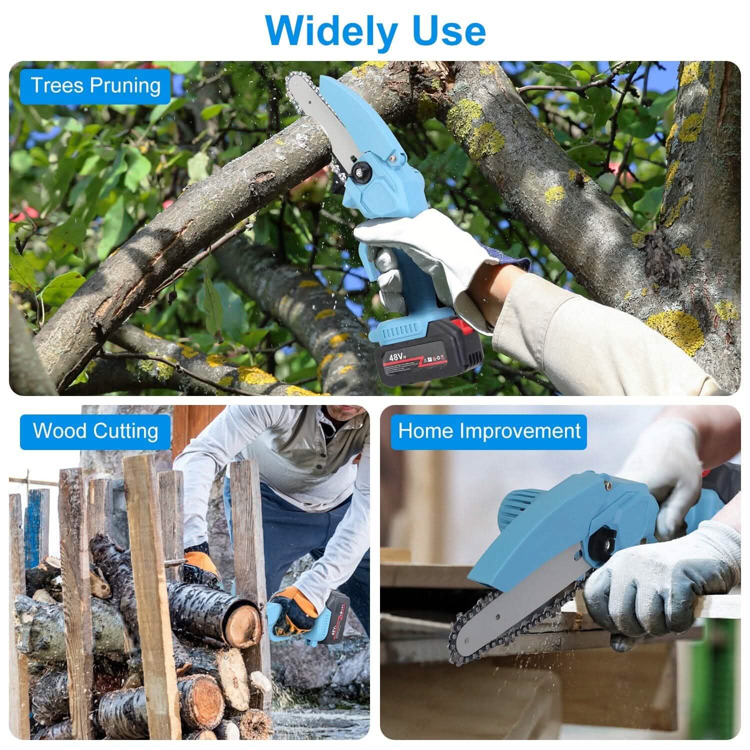 Portable Handheld Cordless Small Chain Saw Battery Powered with 2Pcs 2200mAh Rechargeable Batteries 4in/6in Chains for Pruning Trees Wood Cutting Home Improvement - DailySale