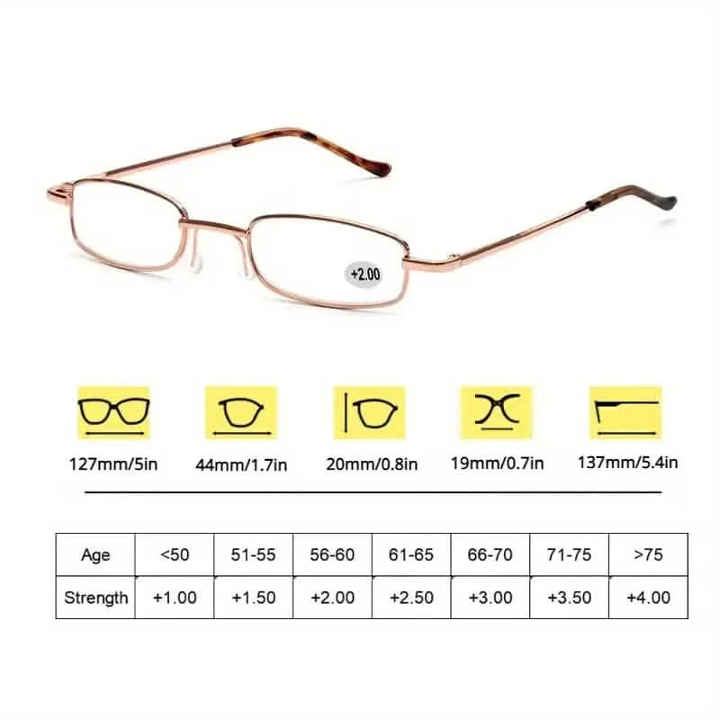 Portable Presbyopia Reading Glasses with Pen Tube Case - Unisex, Metal Frame, Spring Hinge, +1.00~+4.00, Plastic Lens Wellness - DailySale