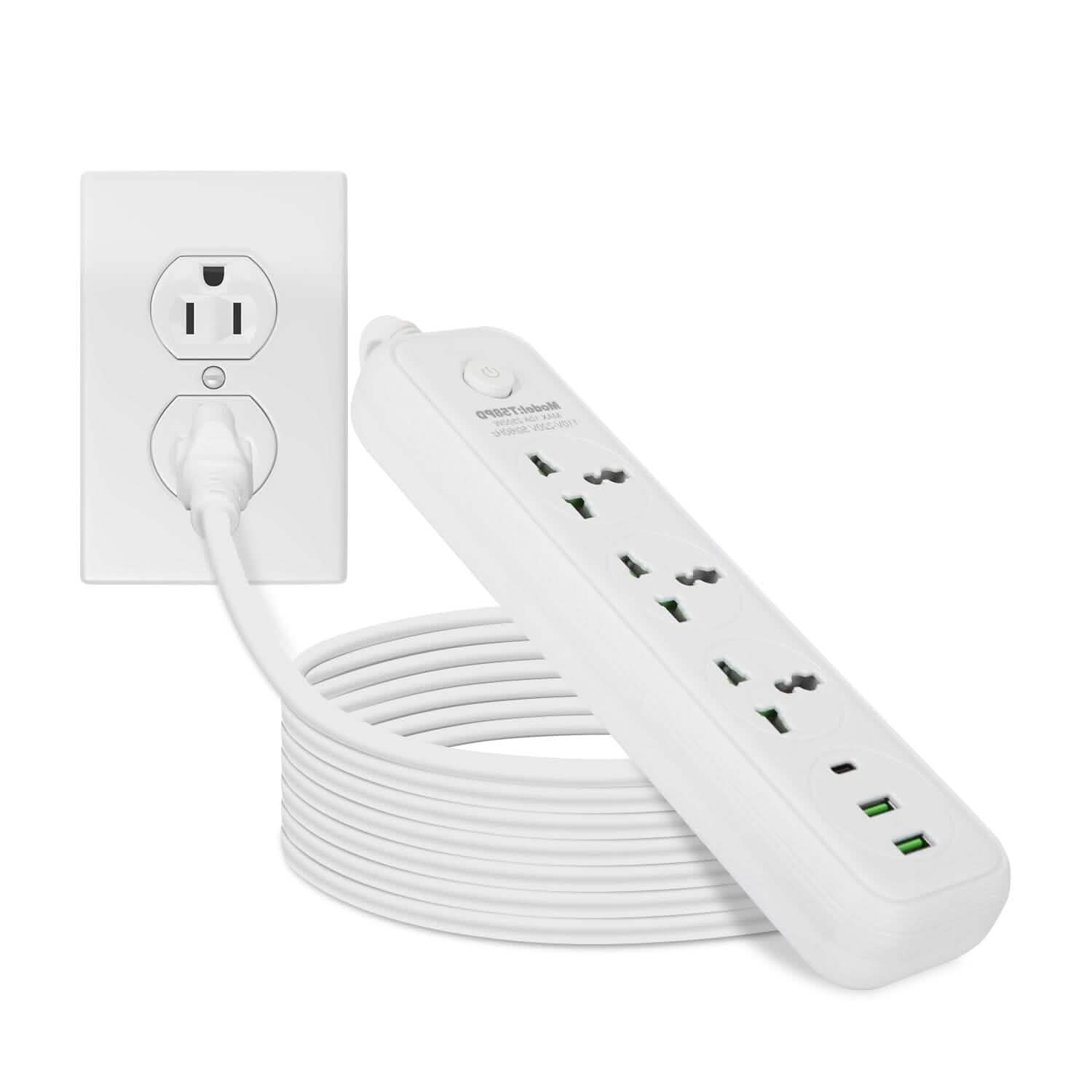 Power Strip with 5.9ft Extension Batteries & Power Accessories White 9-Port - DailySale
