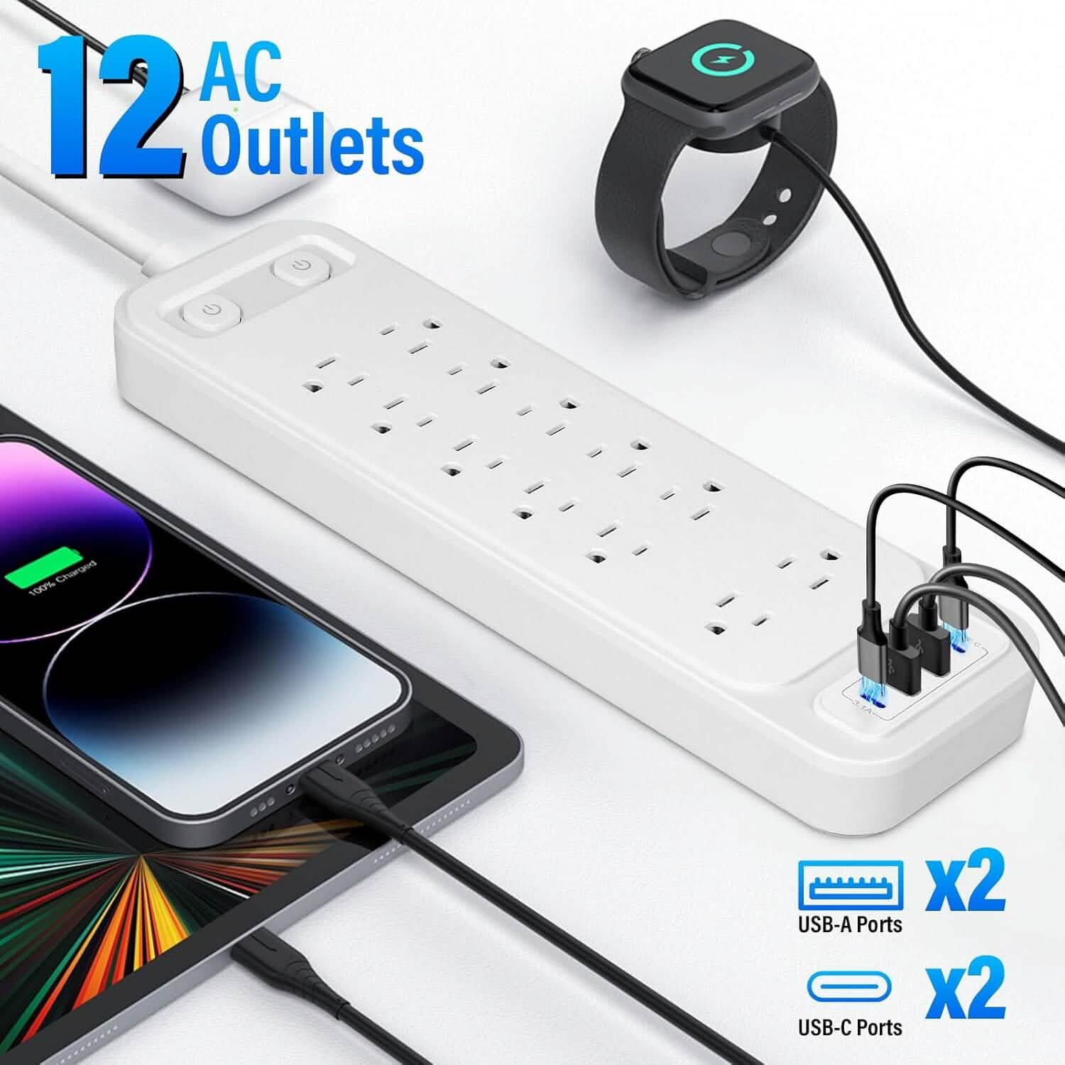 Power Strip with Surge Protector Extension Cord Batteries & Power Accessories - DailySale