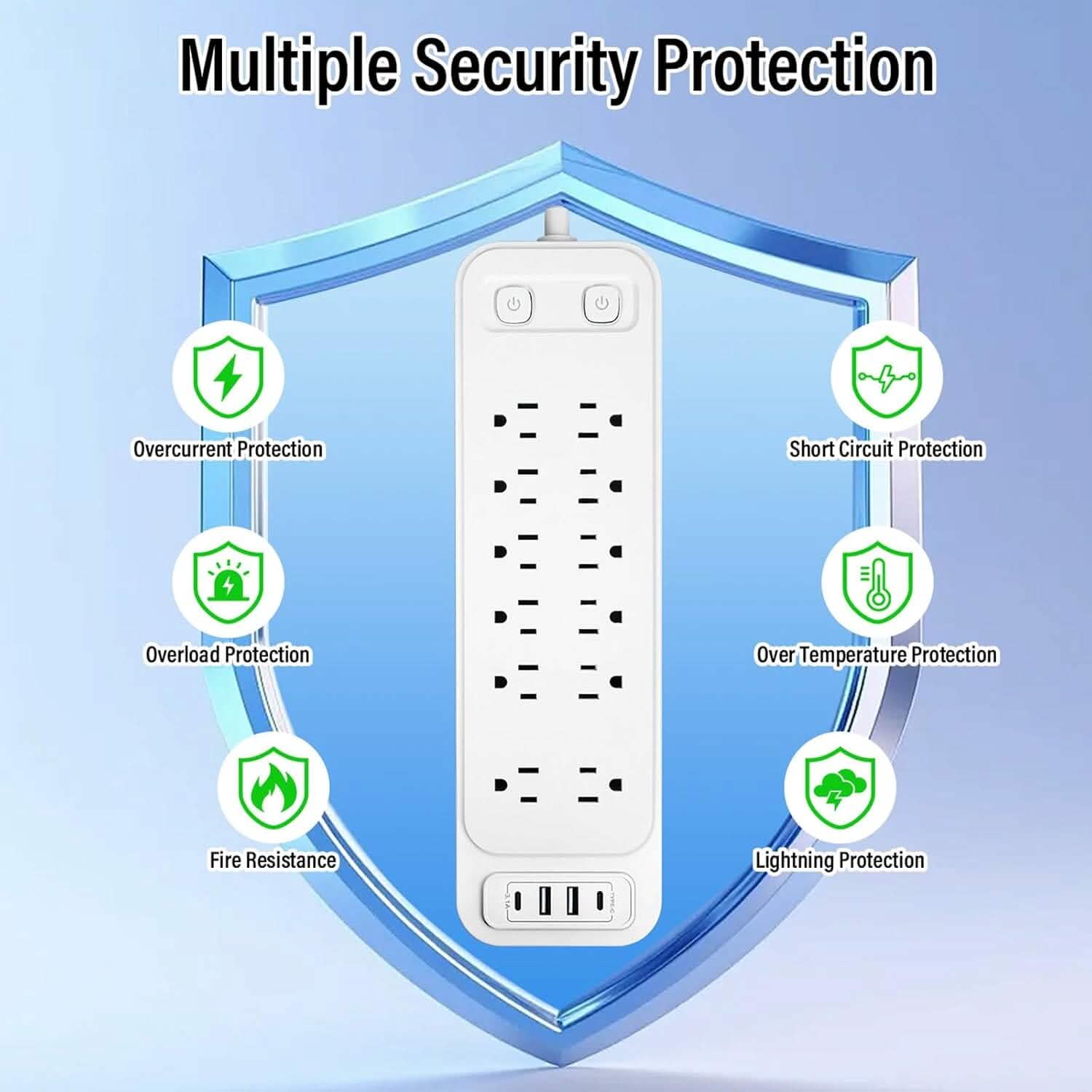 Power Strip with Surge Protector Extension Cord Batteries & Power Accessories - DailySale