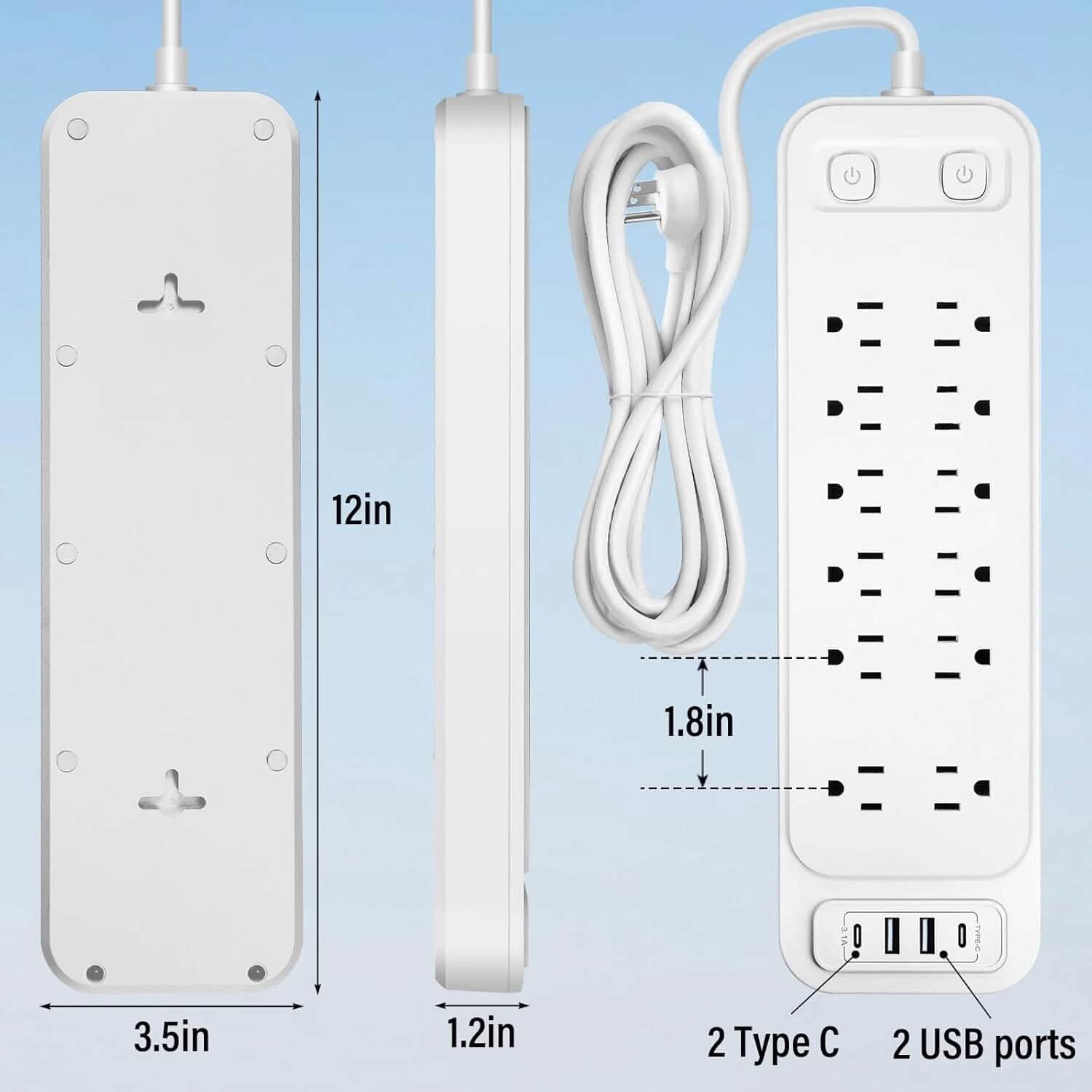 Power Strip with Surge Protector Extension Cord Batteries & Power Accessories - DailySale