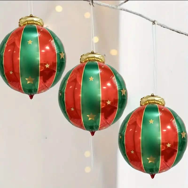 Three ornament balloons hanging at different heights