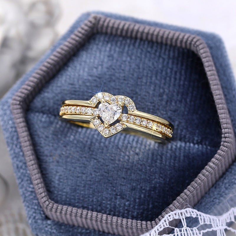 Gold heart ring in a blue velvet gift box