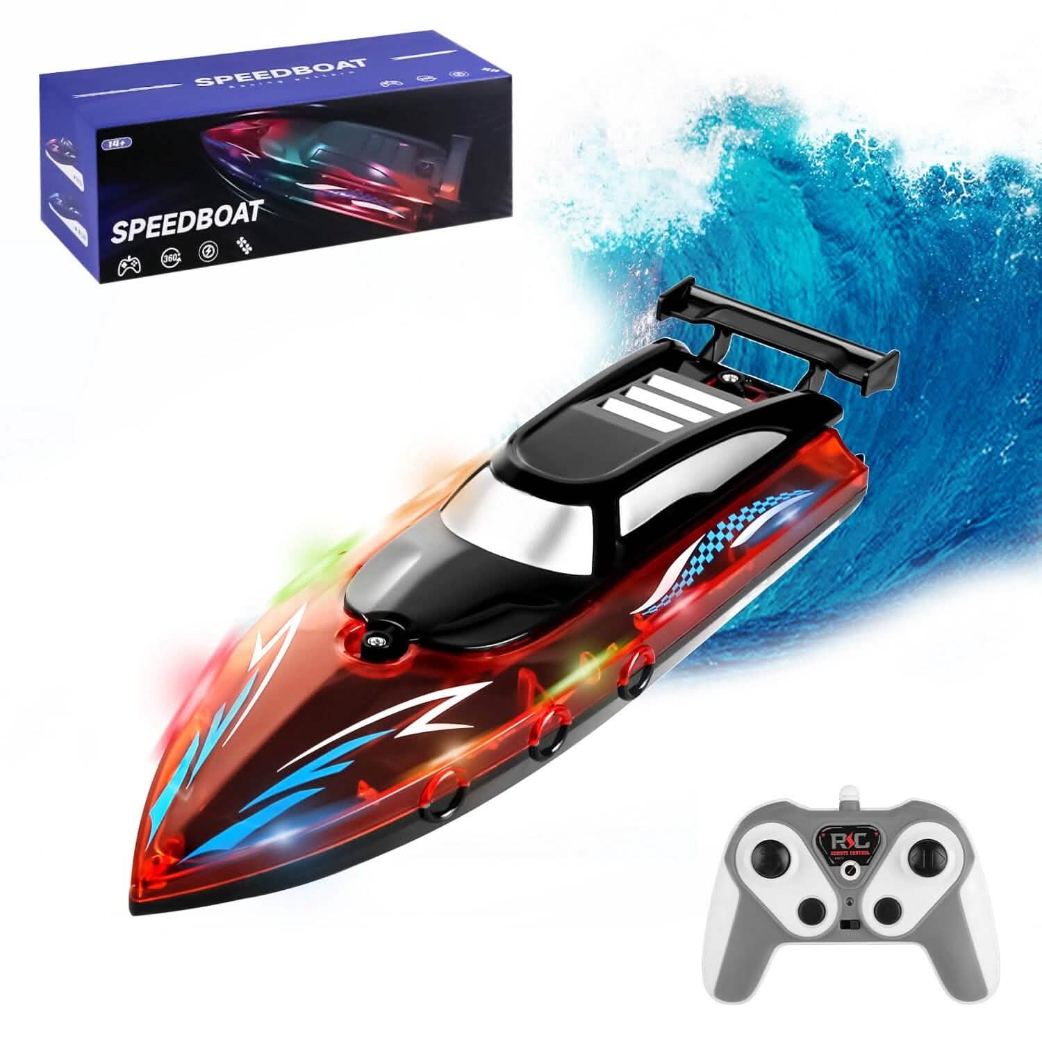 RC Boat with Colorful LED Light 10KM/H Toys & Games Red - DailySale