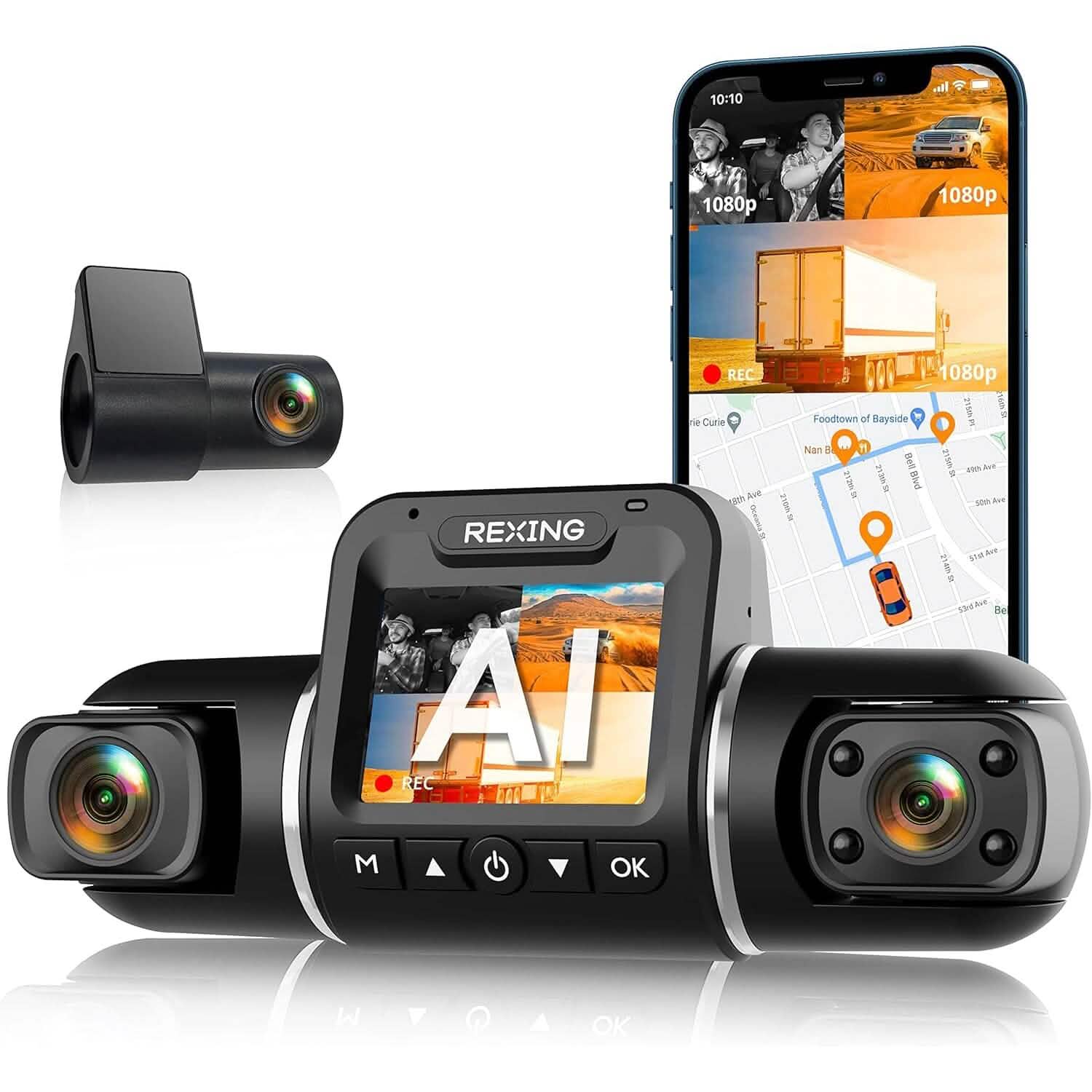 RexingUSA V2 PRO AI Dash Cam 3-Channel Front/Cabin/Rear Automotive - DailySale