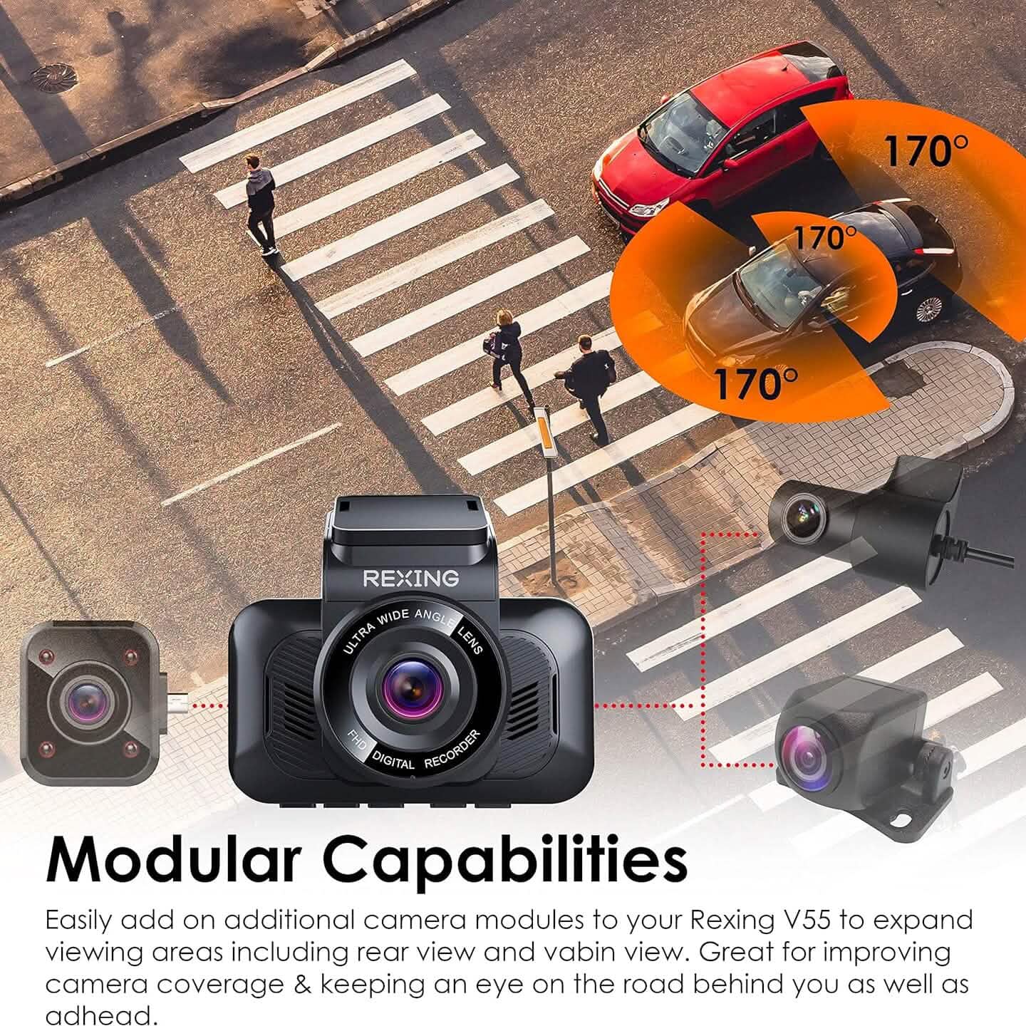 RexingUSA V55 Dash Cam - 4k Modular Capabilities Automotive - DailySale