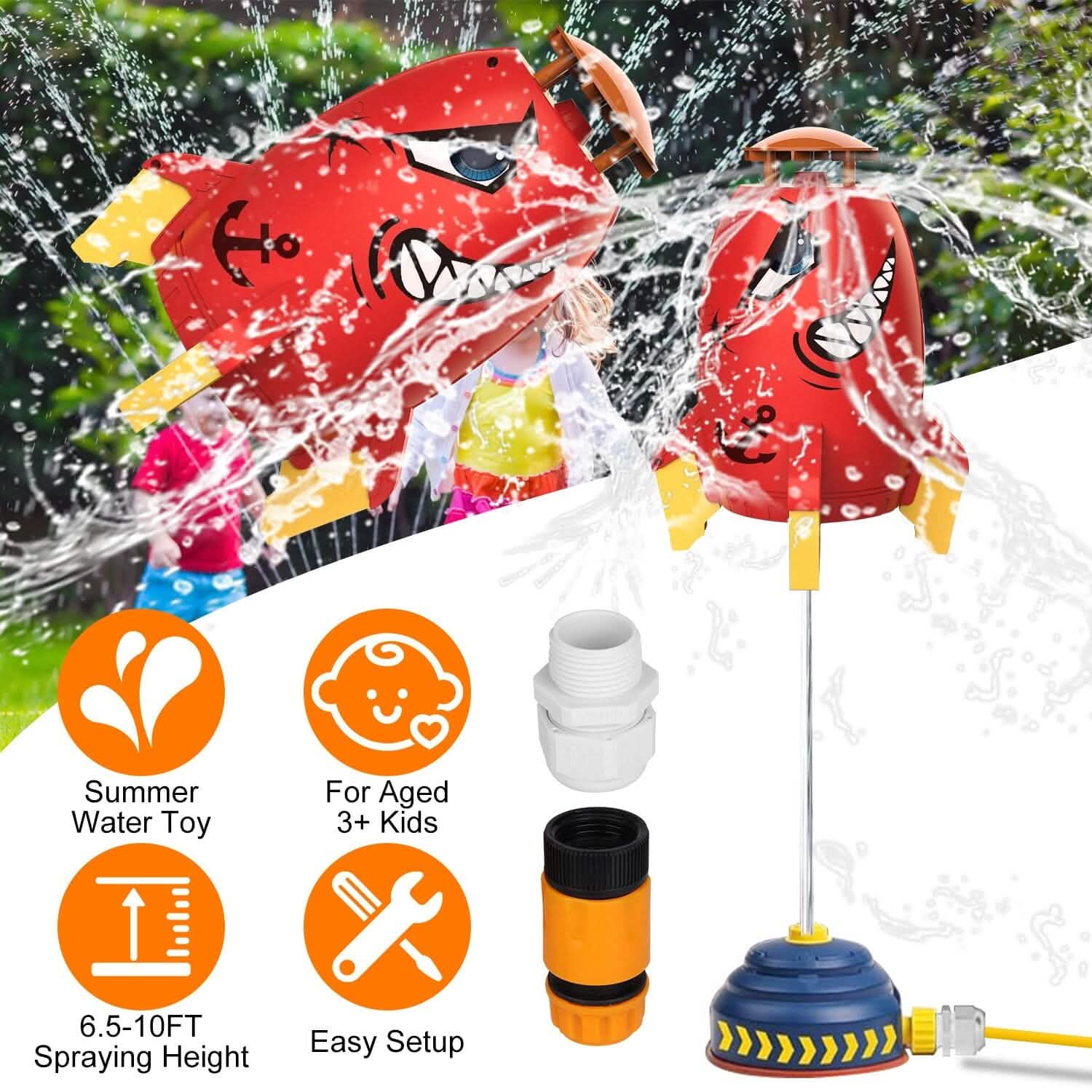 Rocket Sprinkler Launcher Water Sprinkler Flying Splashing 360° Rotation for 3+ Years Old Toys & Games - DailySale