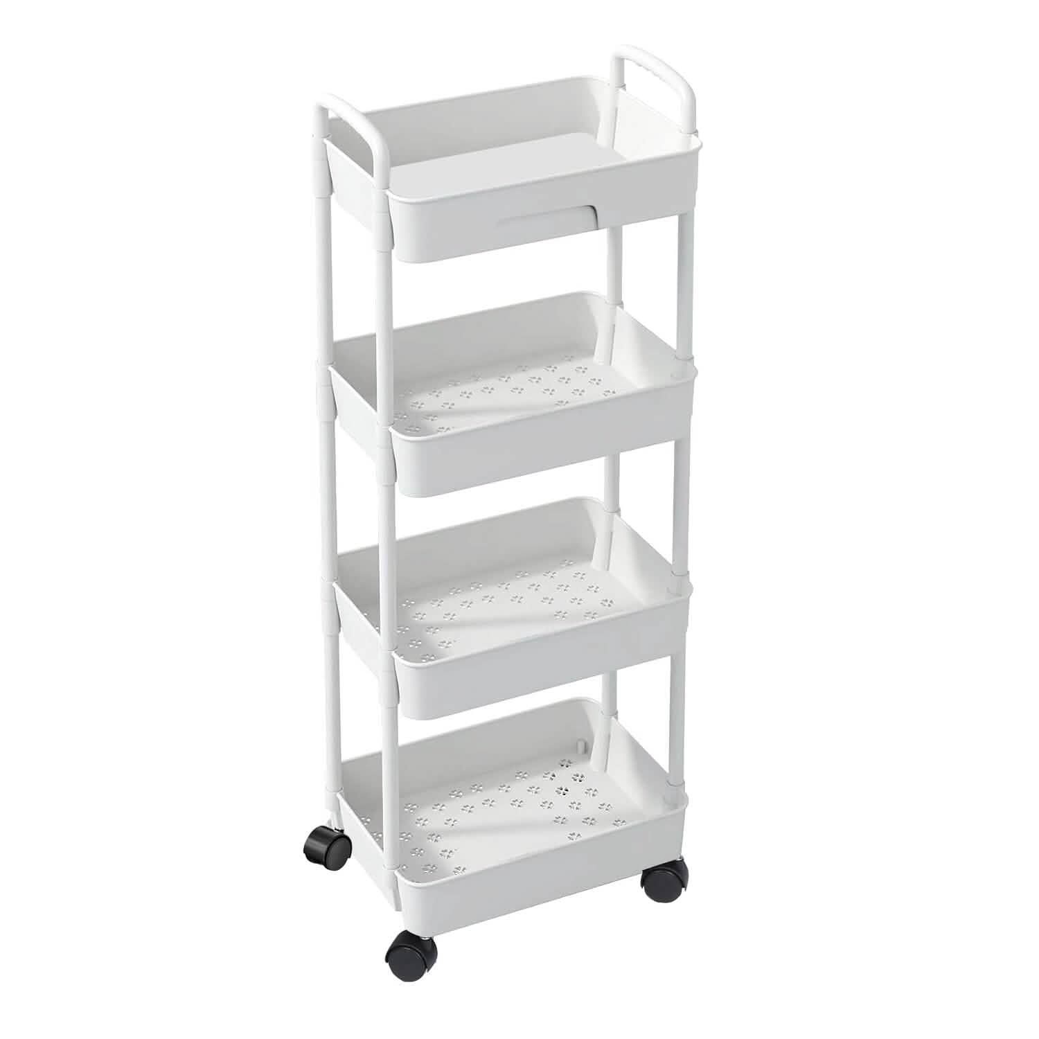 Rolling Utility Cart with Drawer Kitchen Storage 4-Tier White - DailySale