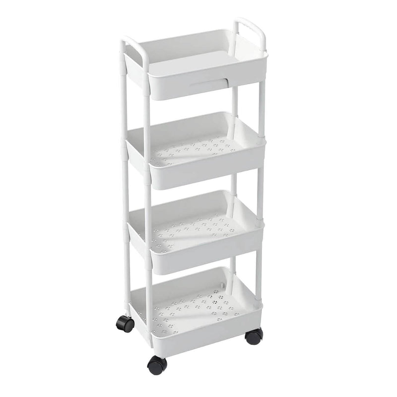 Rolling Utility Cart with Drawer Kitchen Storage 4-Tier White - DailySale