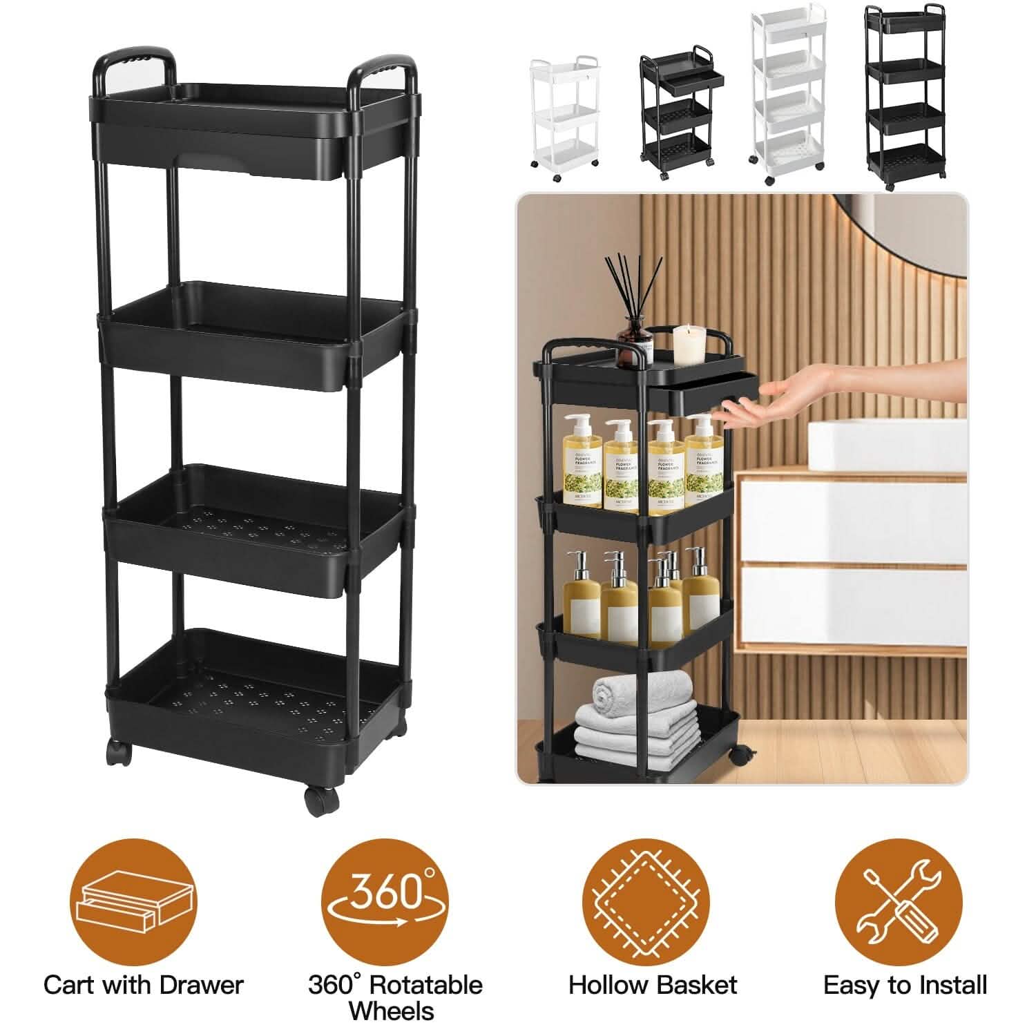 Rolling Utility Cart with Drawer Kitchen Storage - DailySale