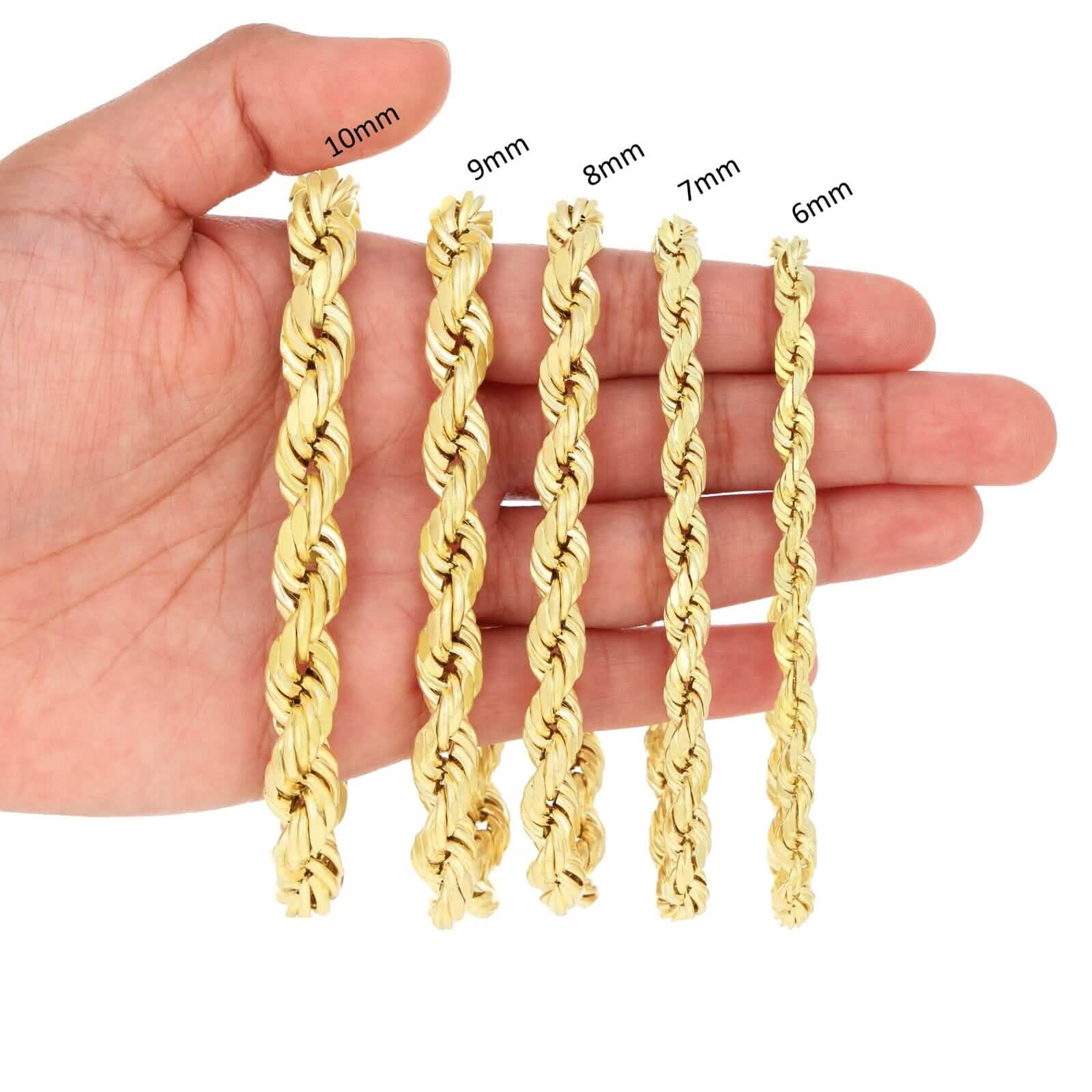 Rope Chain in Yellow Gold - 10mm Necklaces 16" - DailySale