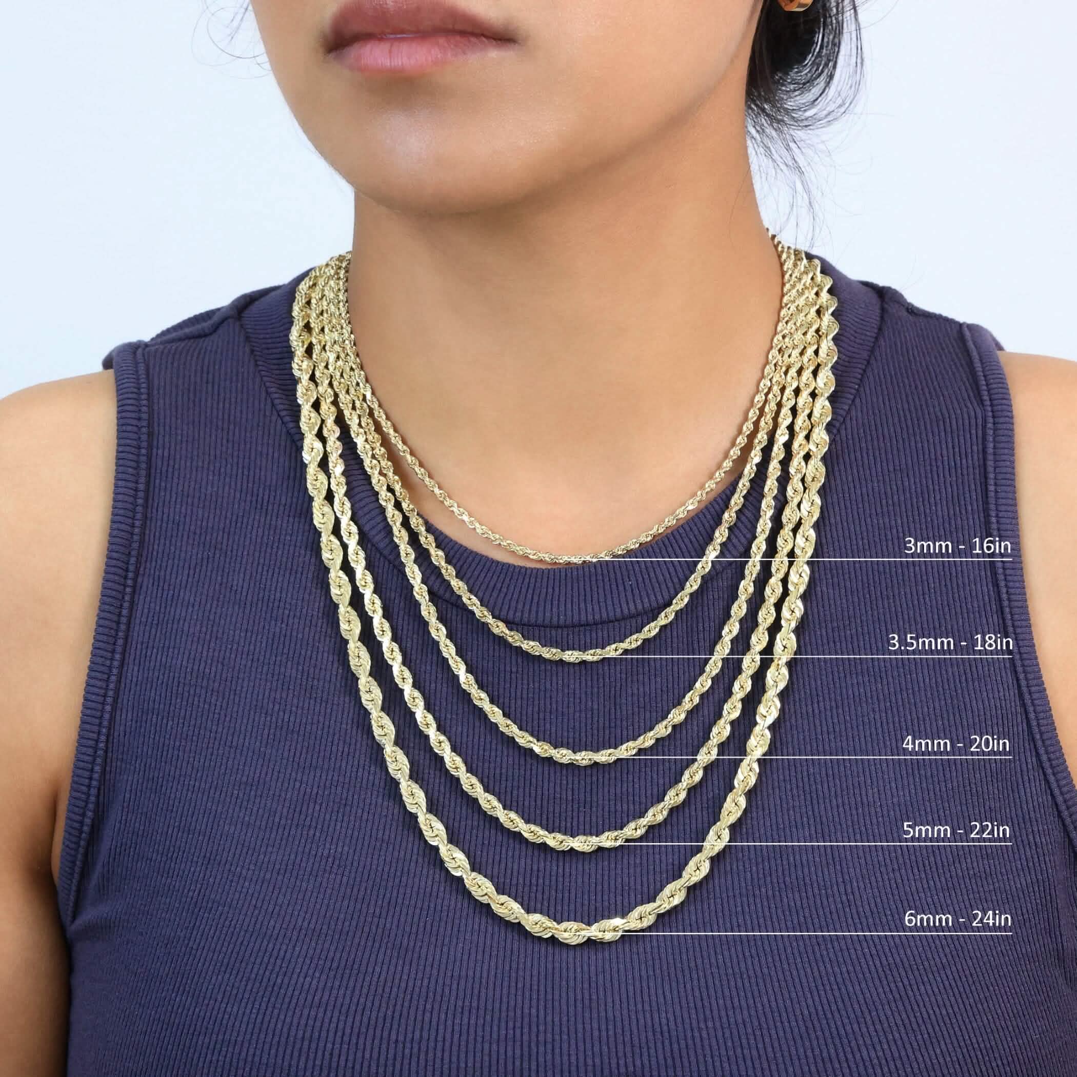 Rope Chain in Yellow Gold - 3mm Necklaces - DailySale