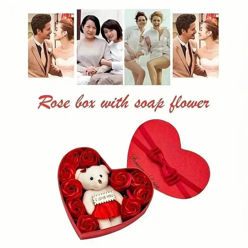 Rose-Shaped Soap Gift Box With Heart-Shaped Artificial Roses Holiday Decor & Apparel - DailySale