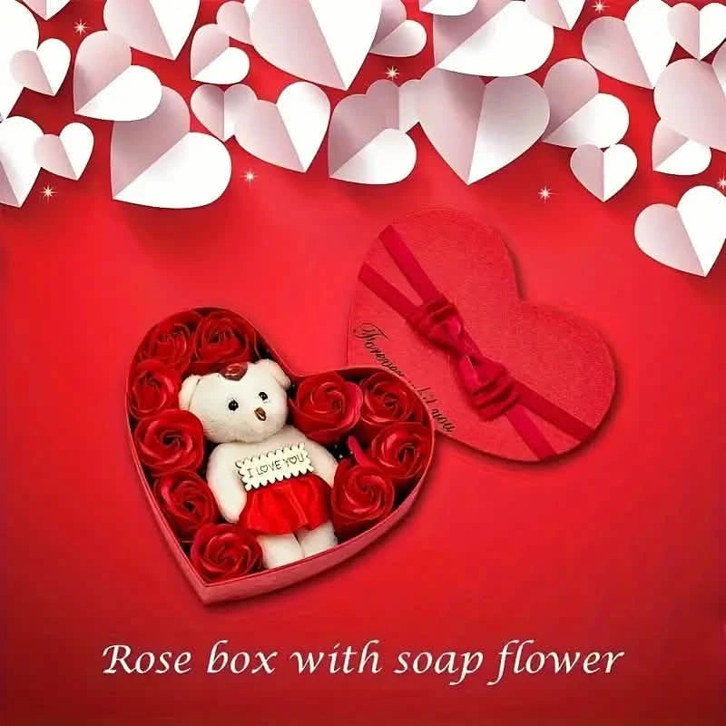 Rose-Shaped Soap Gift Box With Heart-Shaped Artificial Roses Holiday Decor & Apparel - DailySale