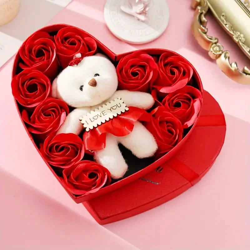Rose-Shaped Soap Gift Box With Heart-Shaped Artificial Roses Holiday Decor & Apparel Red - DailySale