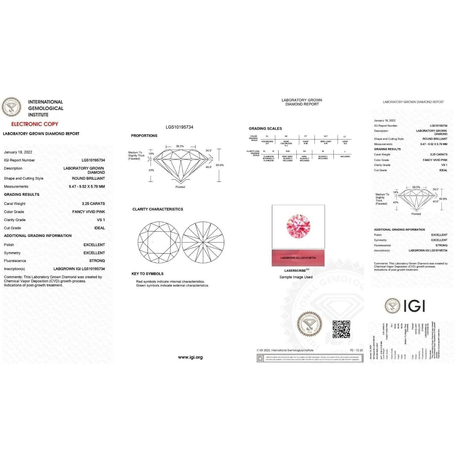 Round 3.25 ct Fancy Intense Pink VS1 IGI Certified Lab Grown HPHT Diamond Round Earrings - DailySale