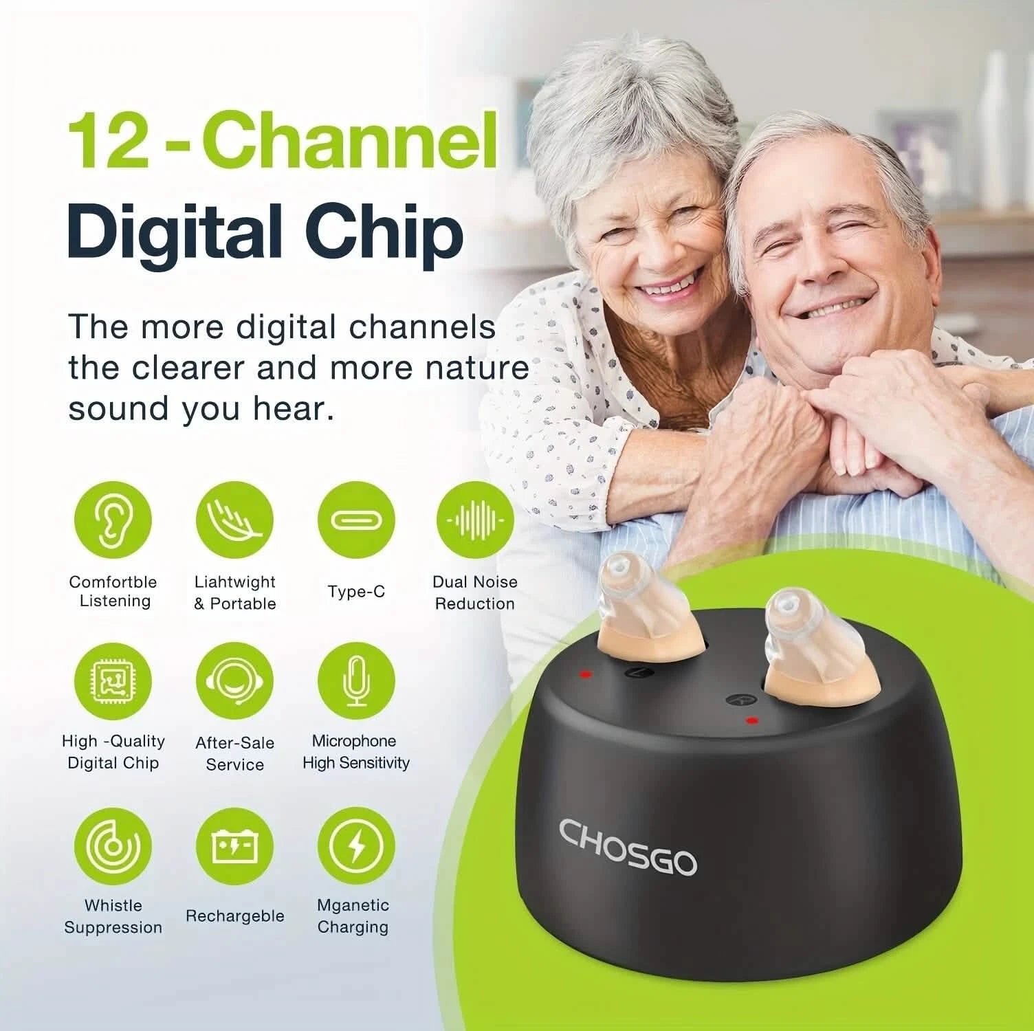 Rechargeable Hearing Aids – Invisible In-Ear, Noise Reduction, Volume Control