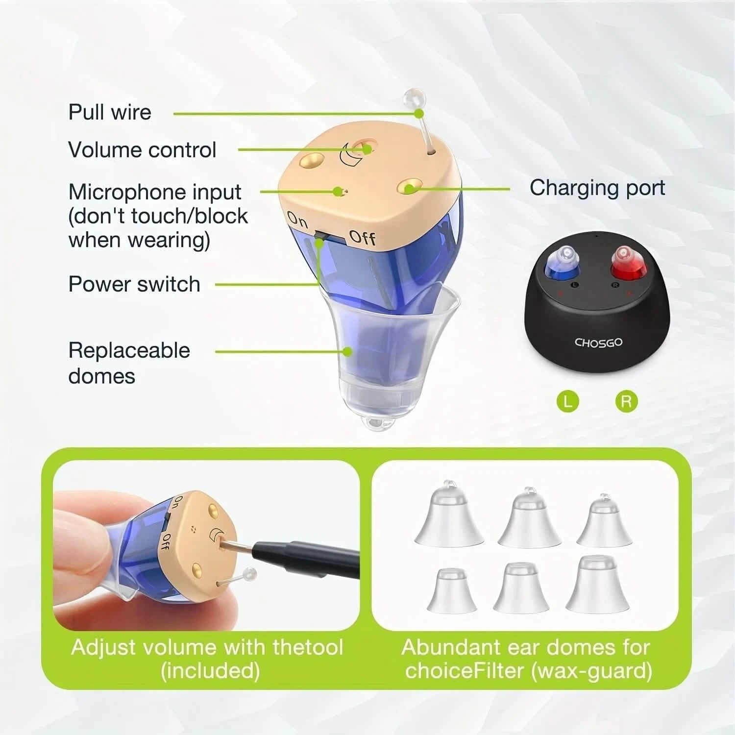 Rechargeable Hearing Aids – Invisible In-Ear, Noise Reduction, Volume Control