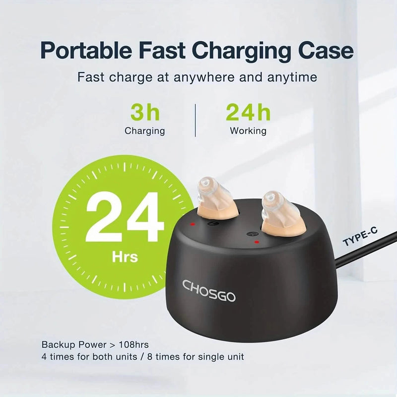 Rechargeable Hearing Aids – Invisible In-Ear, Noise Reduction, Volume Control
