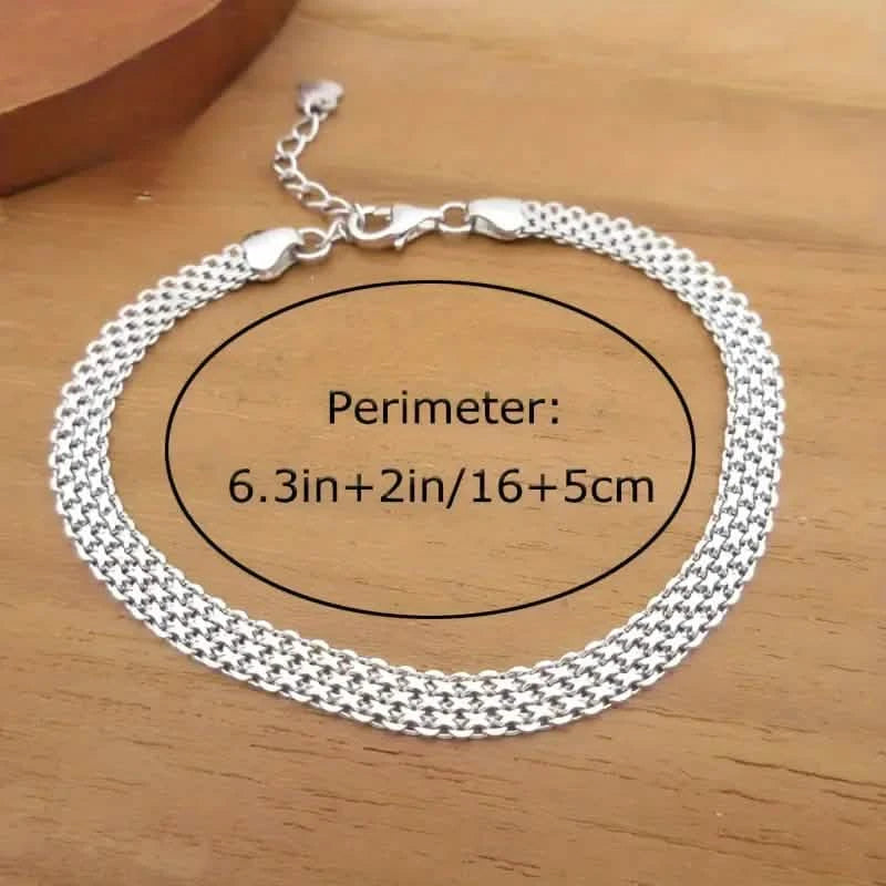 S925 Sterling Silver Chain Bracelet, Sparkling Mesh Embossing Pattern Jewelry Bracelets - DailySale
