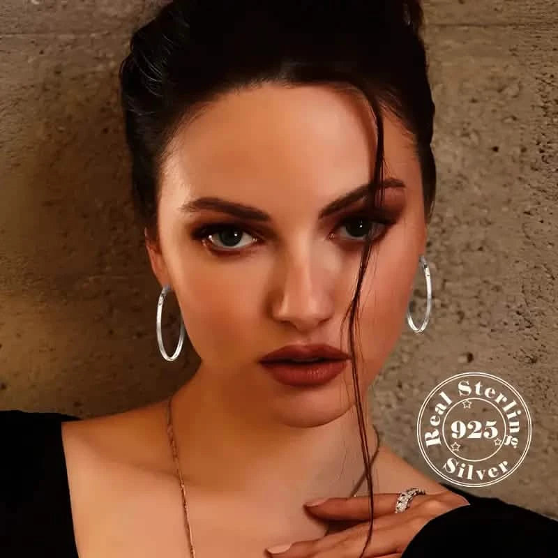 S925 Sterling Silver Hoop Earrings With Exaggerated Large Circle Diamond Pattern Hoop Earrings - DailySale