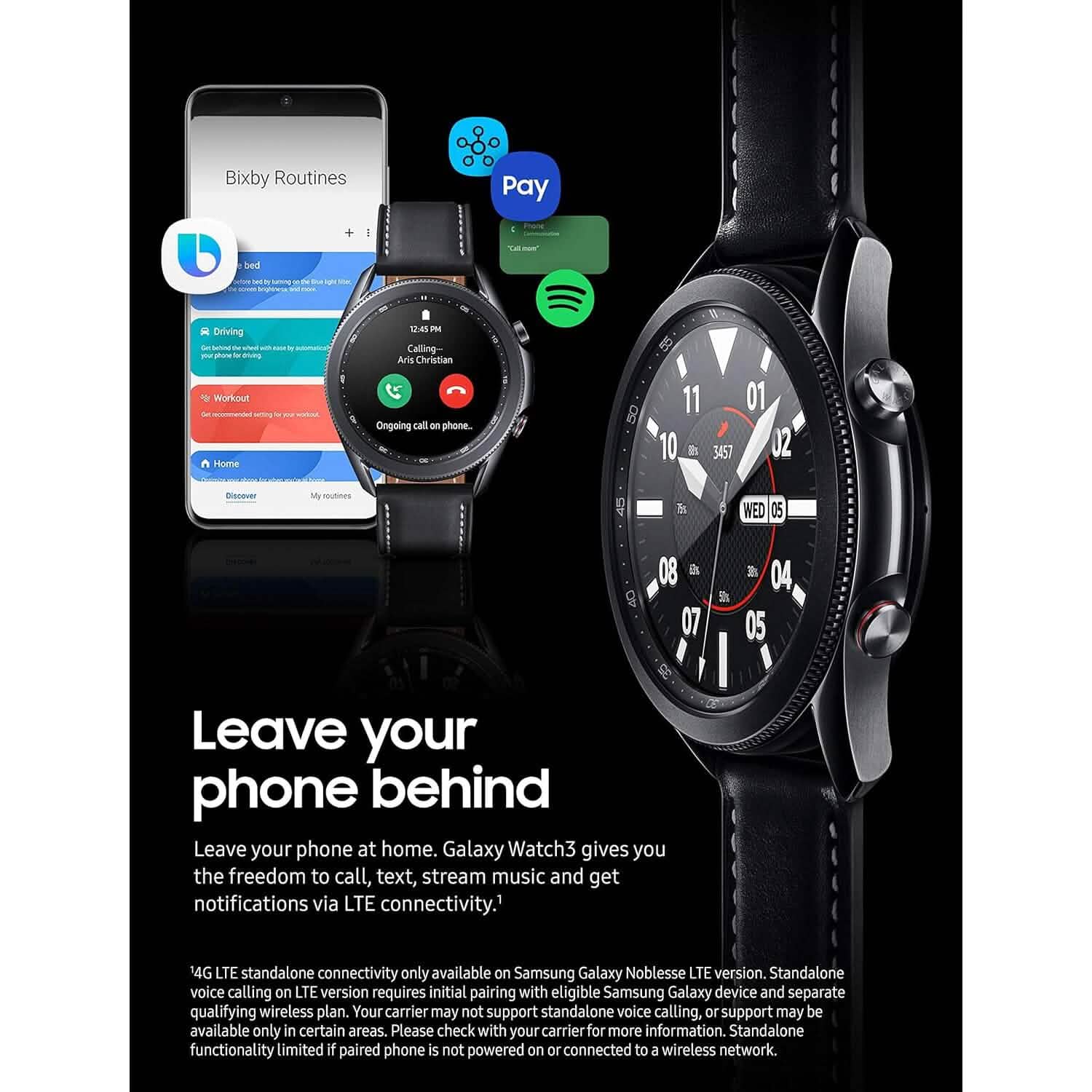 Samsung - Galaxy Watch3 Smartwatch 45mm Stainless LTE - Mystic Black Smart Watches - DailySale