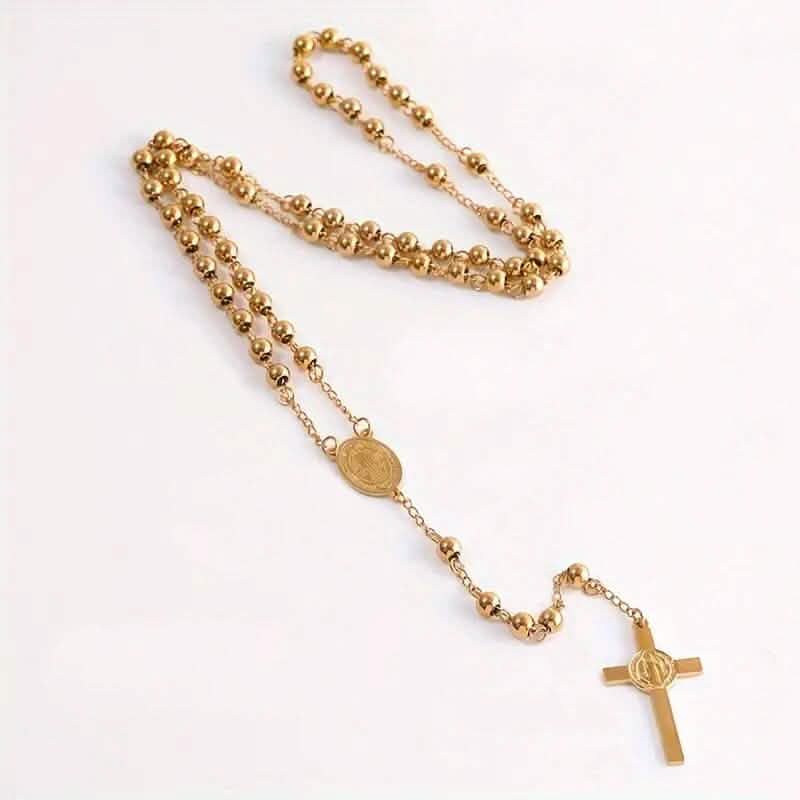 San Benito Golden Plated Stainless Steel Priest Saint Benedict Rosary Necklace Necklaces Gold - DailySale