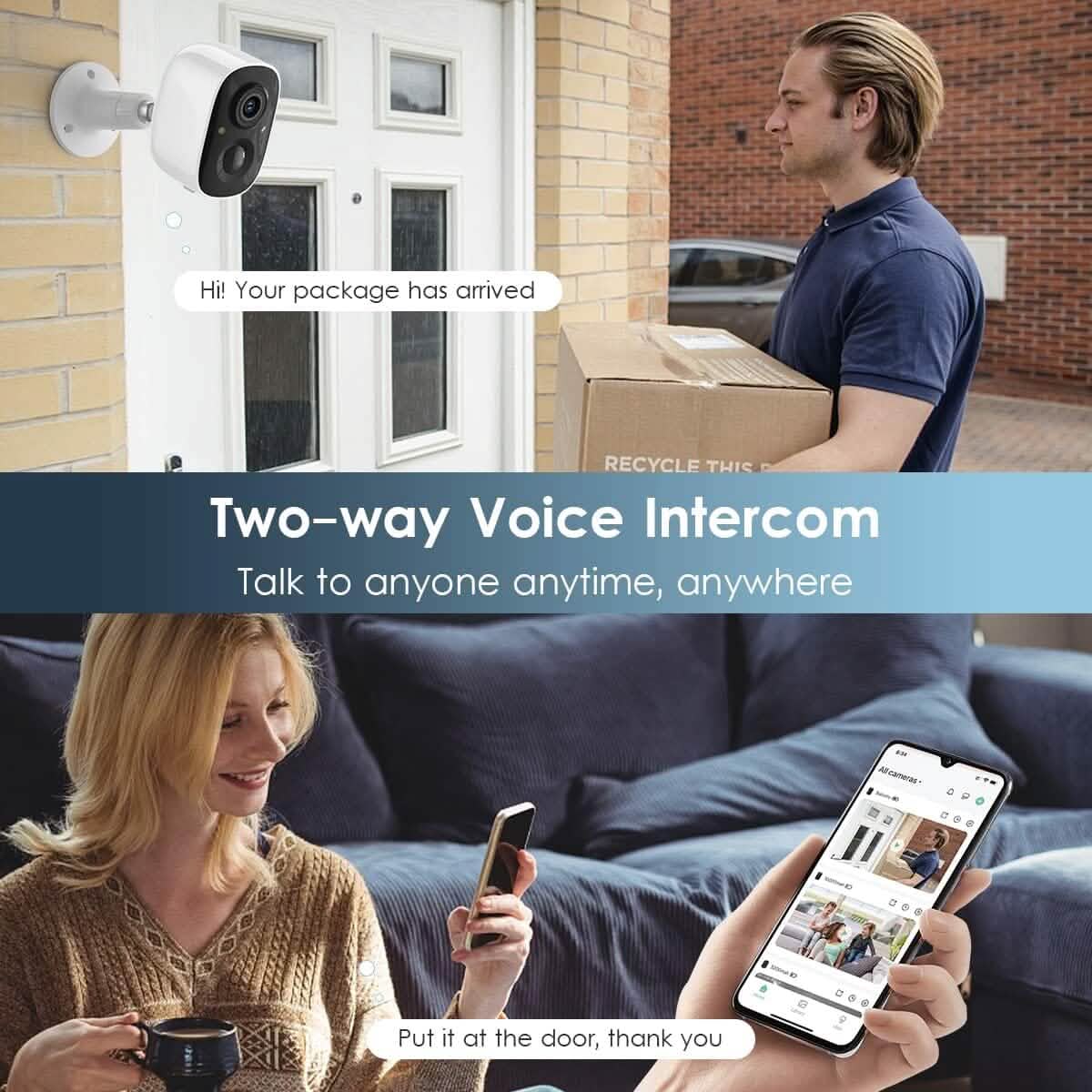 Security Camera Wireless Outdoor, 2-Way Talk Battery Powered Wi-Fi Camera Smart Home & Security - DailySale