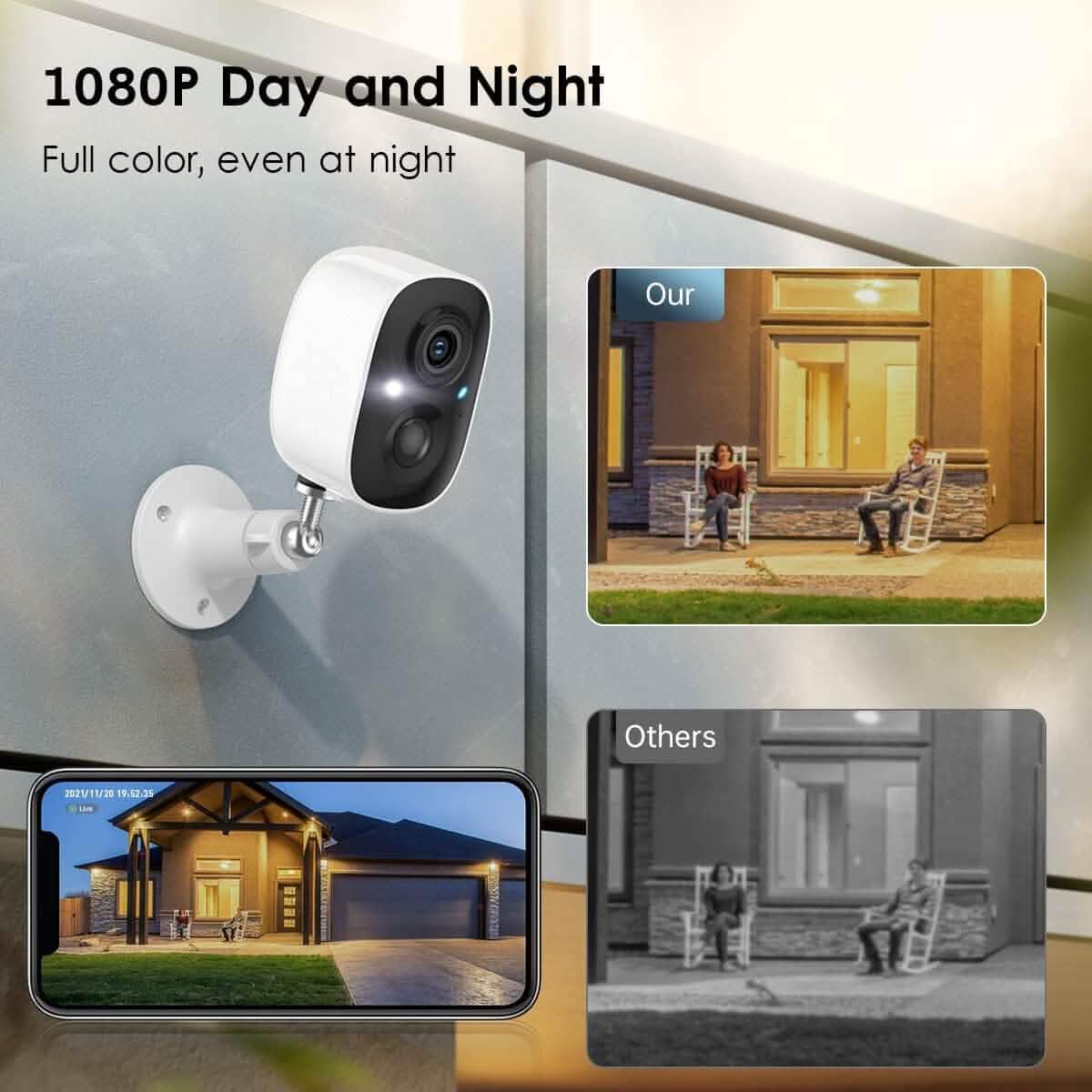 Security Camera Wireless Outdoor, 2-Way Talk Battery Powered Wi-Fi Camera Smart Home & Security - DailySale