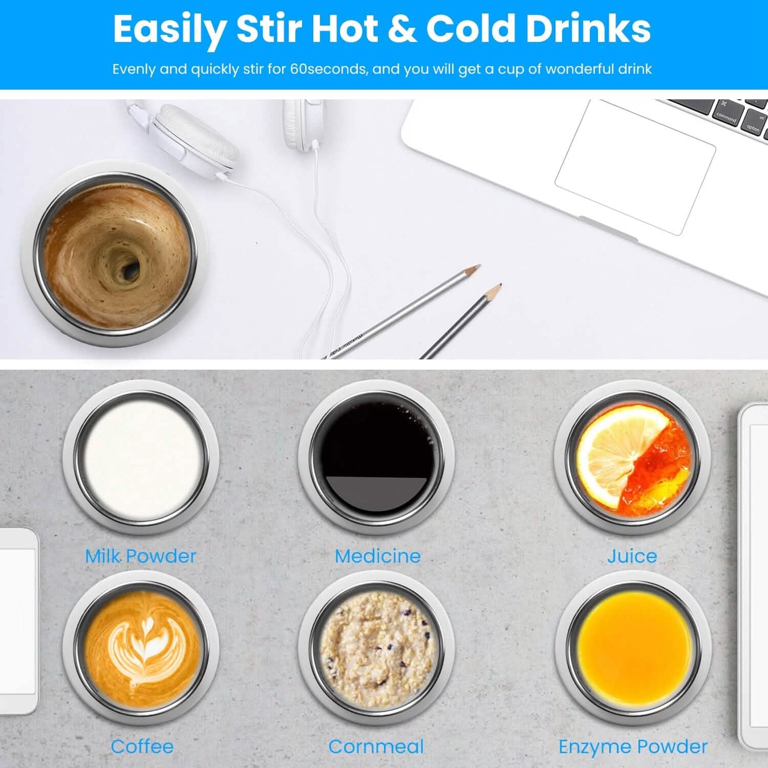 Self Stirring Coffee Mug with Lid Temperature Control 3 Heat Settings Kitchen Appliances - DailySale