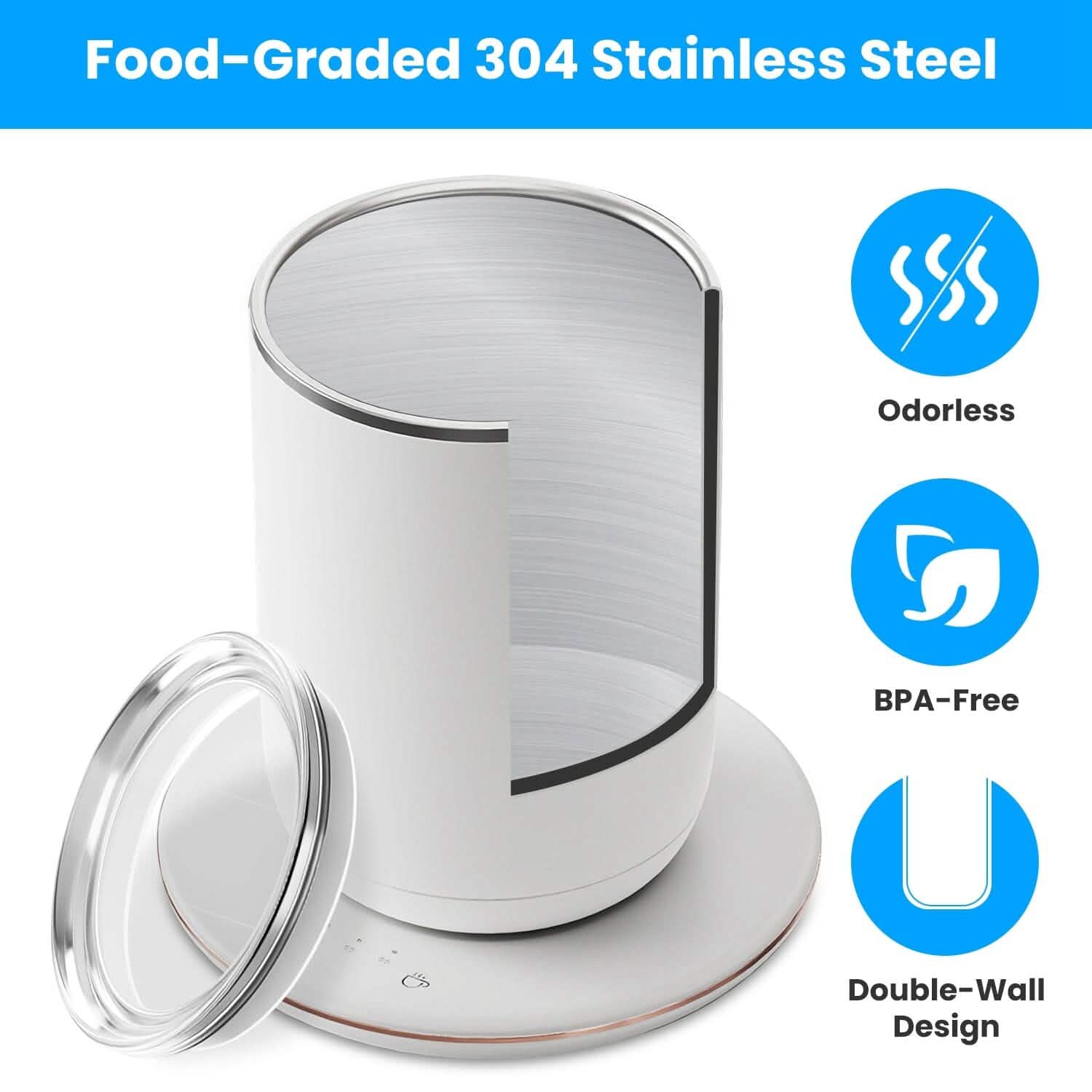 Self Stirring Coffee Mug with Lid Temperature Control 3 Heat Settings Kitchen Appliances - DailySale