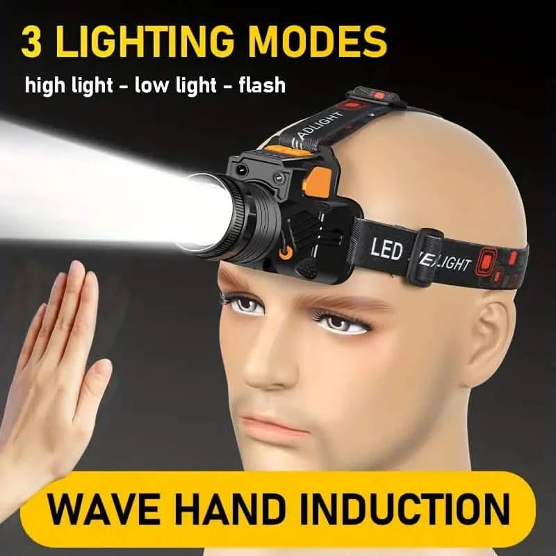 Sensor Headlights Built-in Battery USB Rechargeable 3 Modes of Portable Flashlight Sports & Outdoors - DailySale