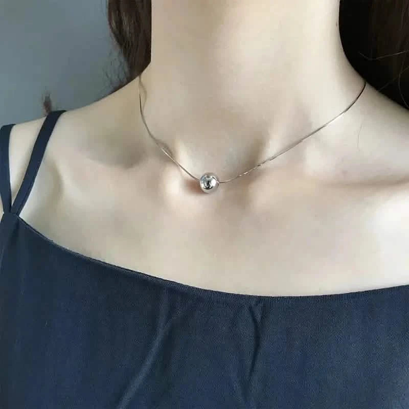 Simple Retro Bohemian Style 925 Sterling Silver Necklace with Small Ball Pendant Necklaces - DailySale