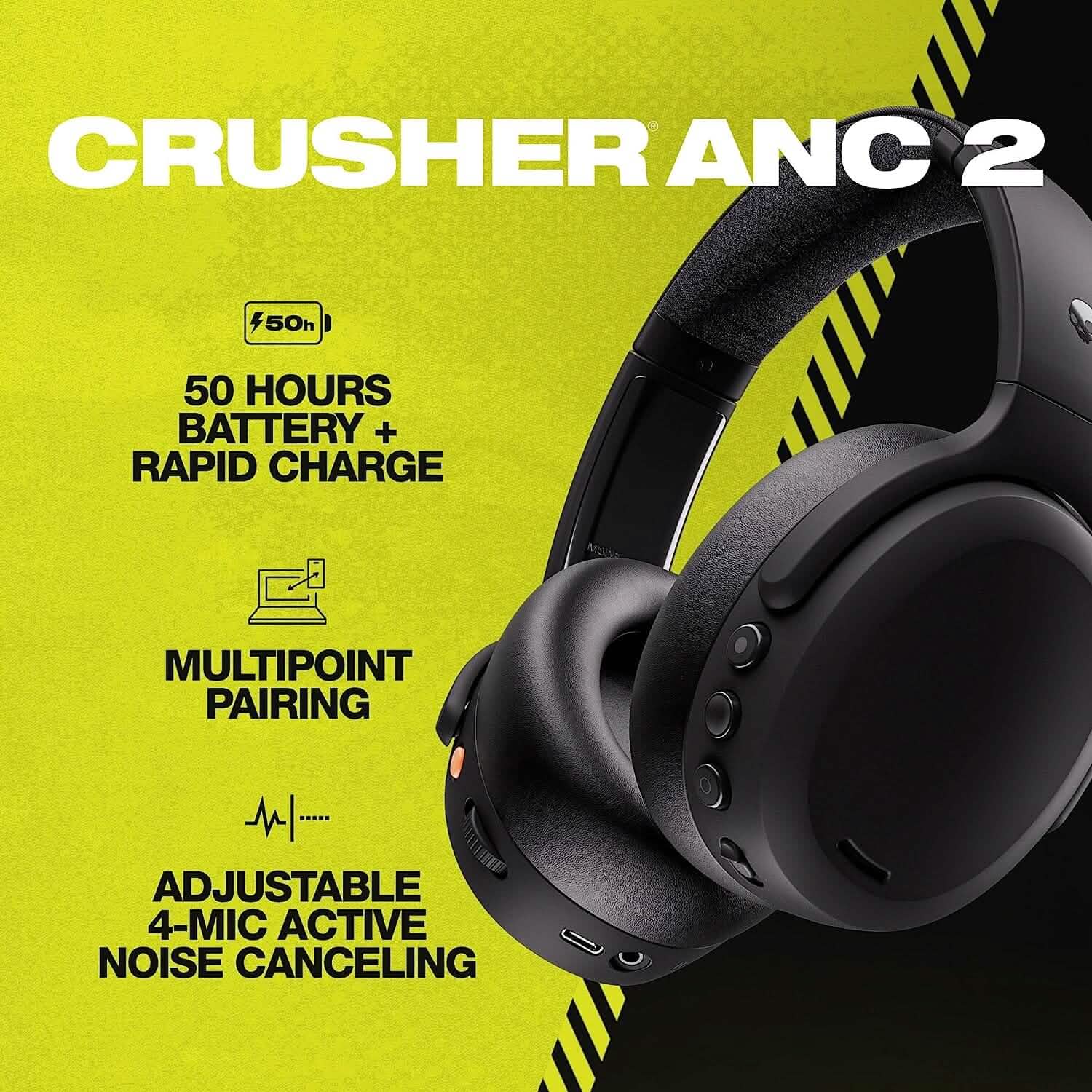 Skullcandy Crusher ANC 2 Over-Ear Noise Cancelling Wireless Headphones with Sensory Bass (Refurbished) Headphones - DailySale