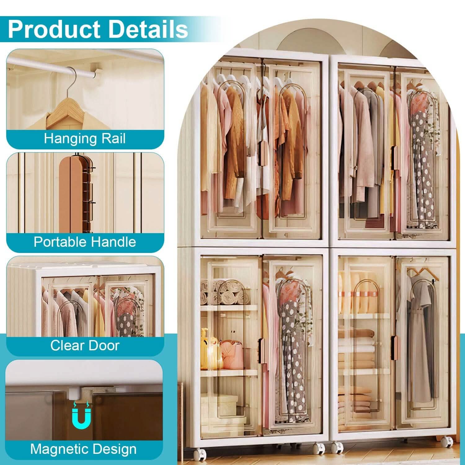 Small Wardrobe Closet with Magnetic Design Closet & Storage - DailySale