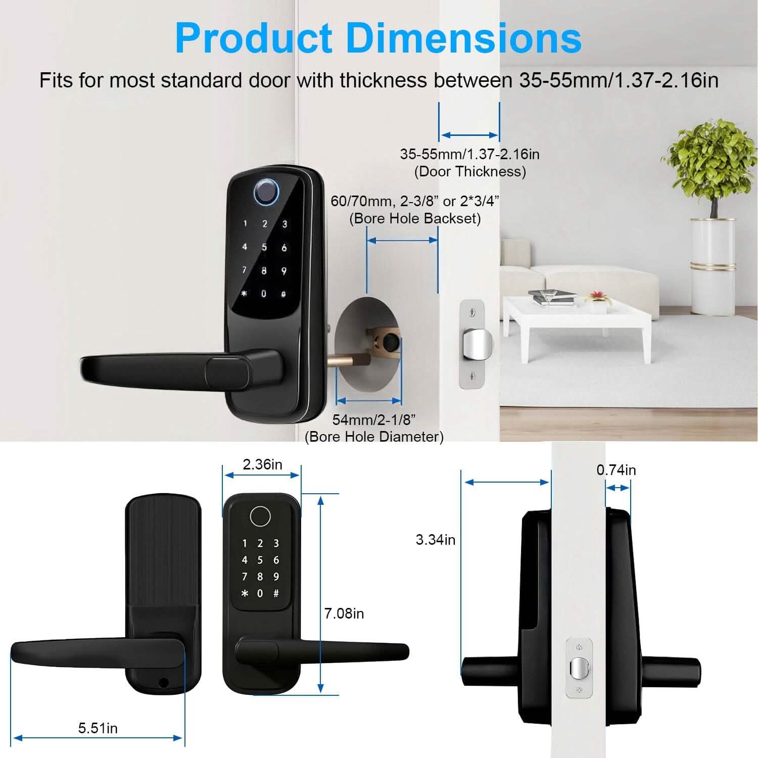 Smart Door Lock with Handle Fingerprints Passcode Keys Fobs App Control Smart Home & Security - DailySale