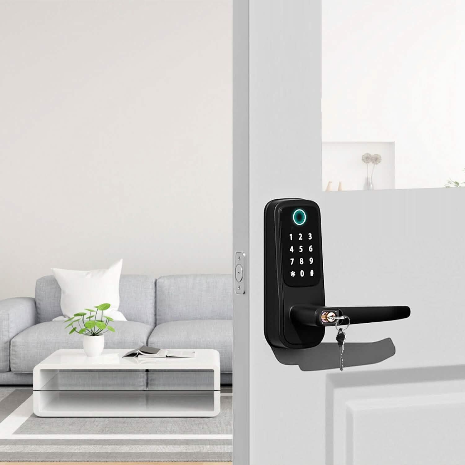 Smart Door Lock with Handle Fingerprints Passcode Keys Fobs App Control Smart Home & Security - DailySale