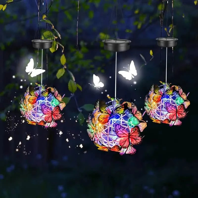 Solar Butterfly Wind Chime Lights, Garden Hanging Decor Lighting Fixture Garden & Patio Multicolor - DailySale