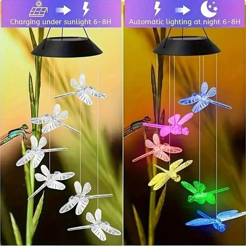 Solar Dragonfly Wind Chimes Lights Outdoor Lighting - DailySale