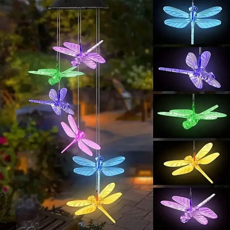 Solar Dragonfly Wind Chimes Lights Outdoor Lighting - DailySale