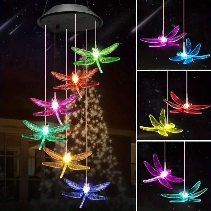 Solar Dragonfly Wind Chimes Lights Outdoor Lighting - DailySale