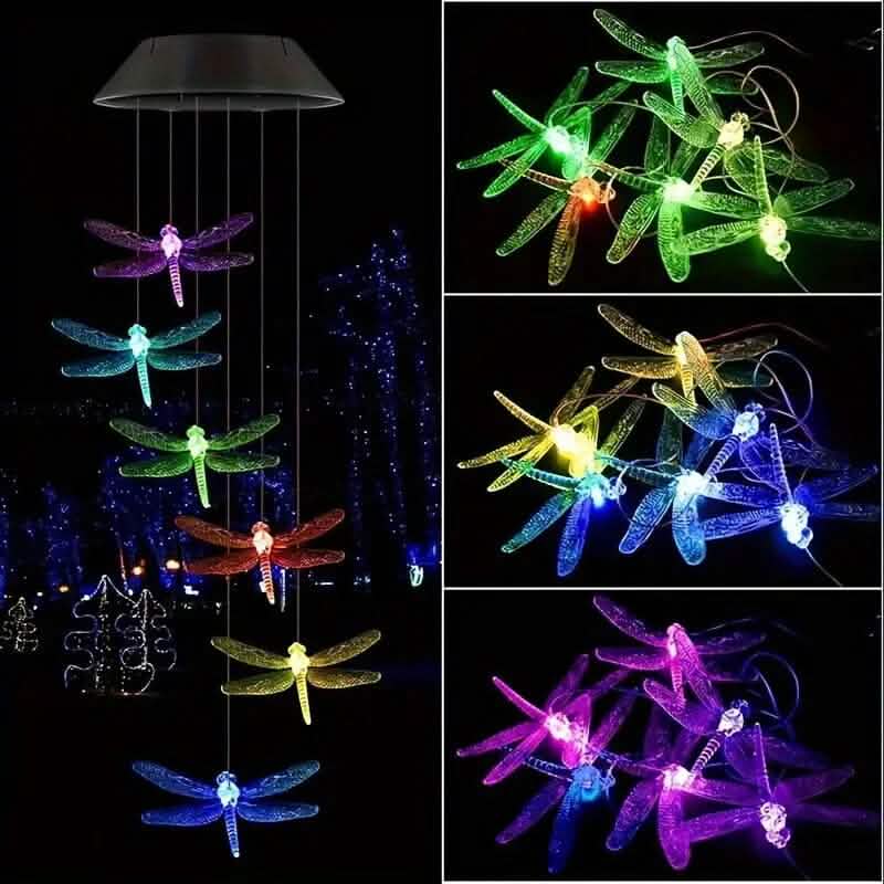 Solar Dragonfly Wind Chimes Lights Outdoor Lighting - DailySale