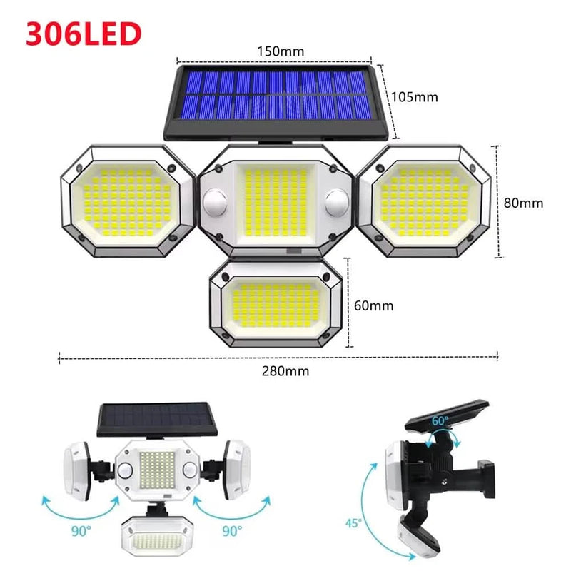 Solar Light Outdoor with Remote Control Double Motion Sensor Light 306/208 Led Wall Lamp IP65 Spotlight Exterior Garage Lighting Outdoor Lighting - DailySale