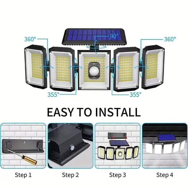 Solar Wall Light with 5 Adjustable Angle Heads Outdoor Lighting - DailySale
