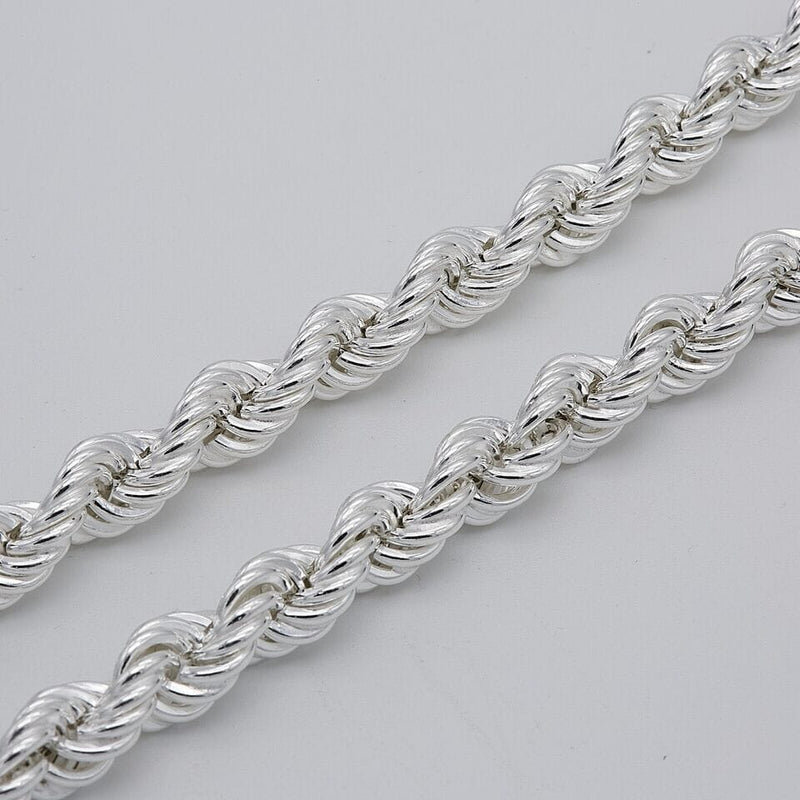 Solid 925 Sterling Silver Italian Rope Chain Mens Necklace 8MM - Diamond Cut Necklaces - DailySale