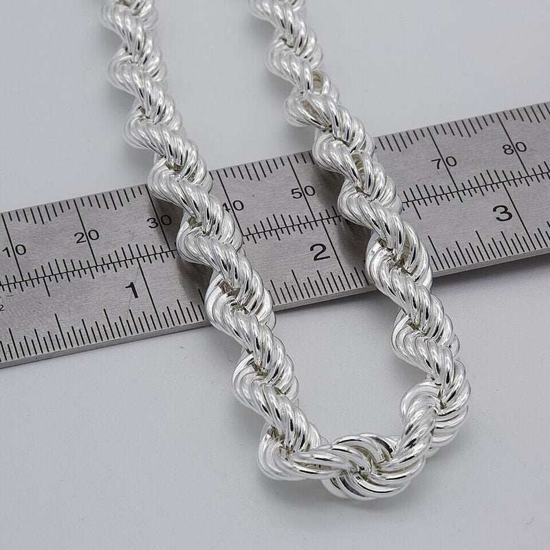Solid 925 Sterling Silver Italian Rope Chain Mens Necklace 8MM - Diamond Cut Necklaces - DailySale