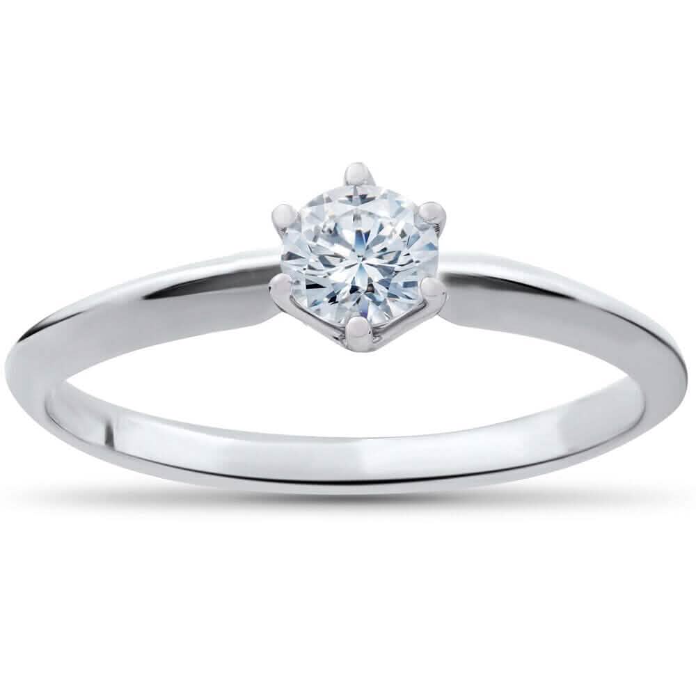 Solitaire Diamond Engagement Ring 1/4ct 14k White Gold Round Brilliant Cut Rings - DailySale